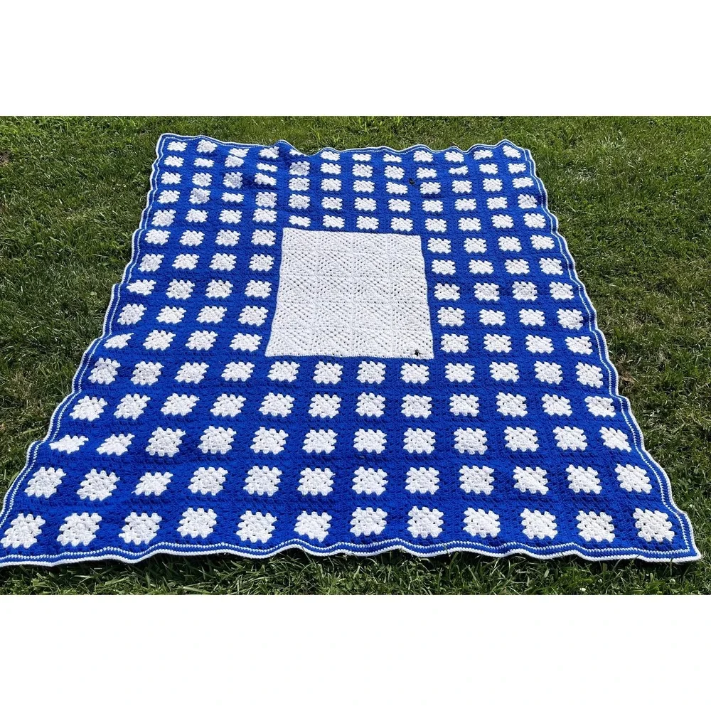 Handmade Crochet Afghan Blanket Throw Large Vintage Granny Square Retro Knit Lap